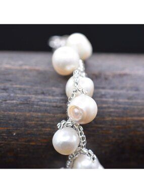 Vintage Freshwater Pearl Silver Tone Chain Bracelet With Box Clasp